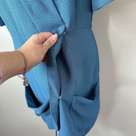 NEW Paris Atelier & Other Stories Womens Blue Faux Wrap Asymmetric Dress 12 - Picture 8 of 16